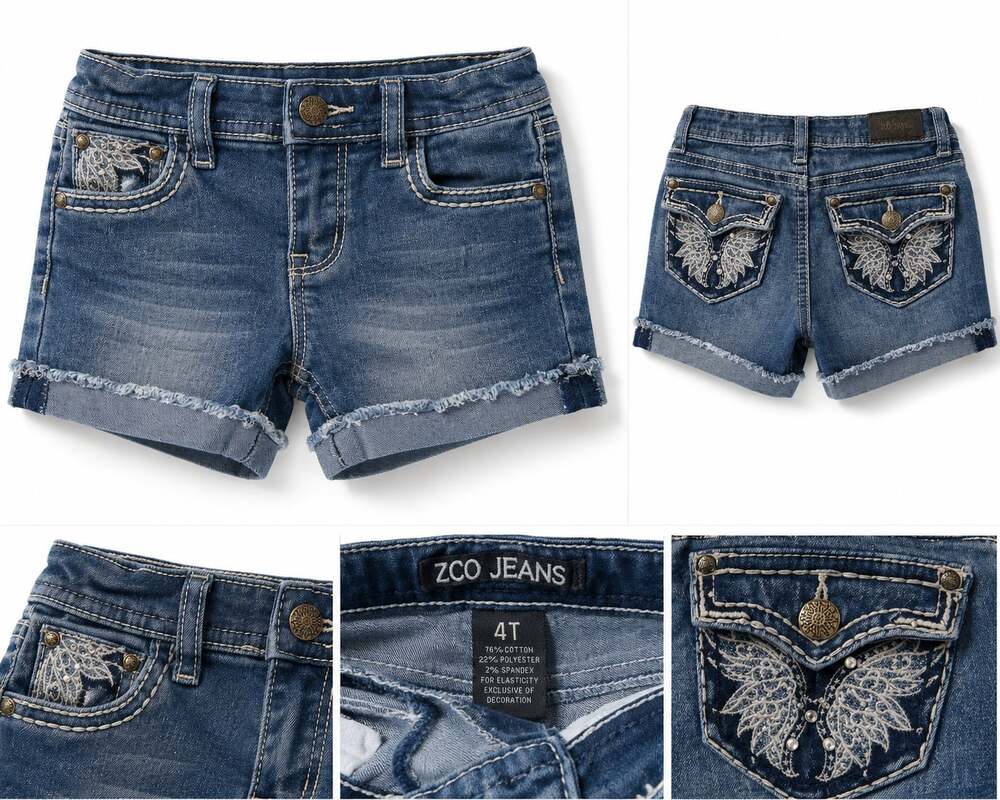 Zco Jeans Toddler Girls Embroidered Wing Pocket Raw Hem Denim Shorts, Size 4T
